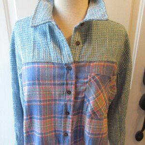 Soft blue plaid a. peach flannel shirt jacket shacket size S